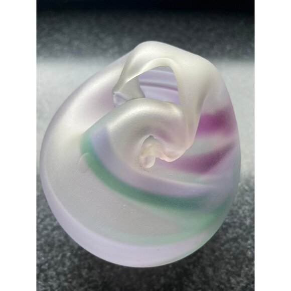 Vtg 1970's Purple Green Iridescent Bulbous Vase Abstract Design Studio Art Glass - Picture 5 of 9